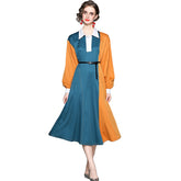Elegant Color Block Sailor Collar Midi Dress - FashionByTeresa